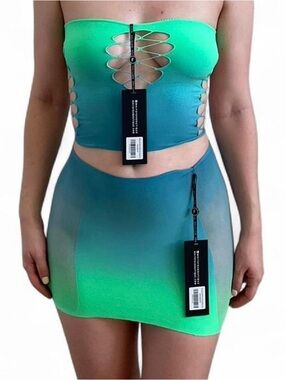 White Fox Boutique Gradient Green-Blue Mini Skirt set! SOLD OUT!!